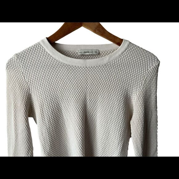 ZARA white/cream scoop neck long sleeve textured sweater - Picture 3 of 9
